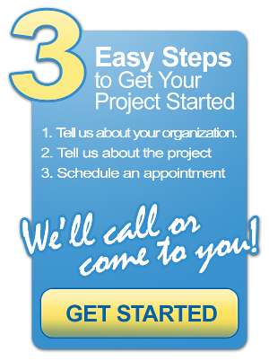 A blue and yellow banner with instructions for getting your project started.